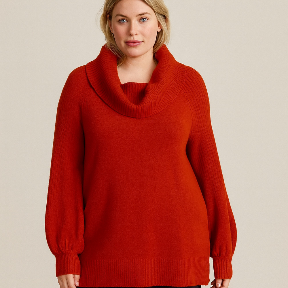 Anthro Paloma Orange Cowl Neck Tunic Sweater Balloon Sleeve M
